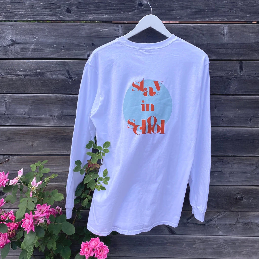 White Stay in School Long-Sleeve